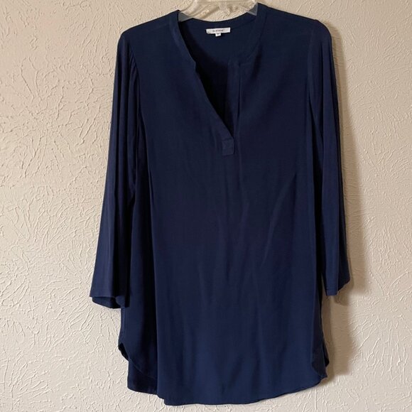 Pleione Navy Blue mixed media tunic top, Size L - Picture 1 of 4